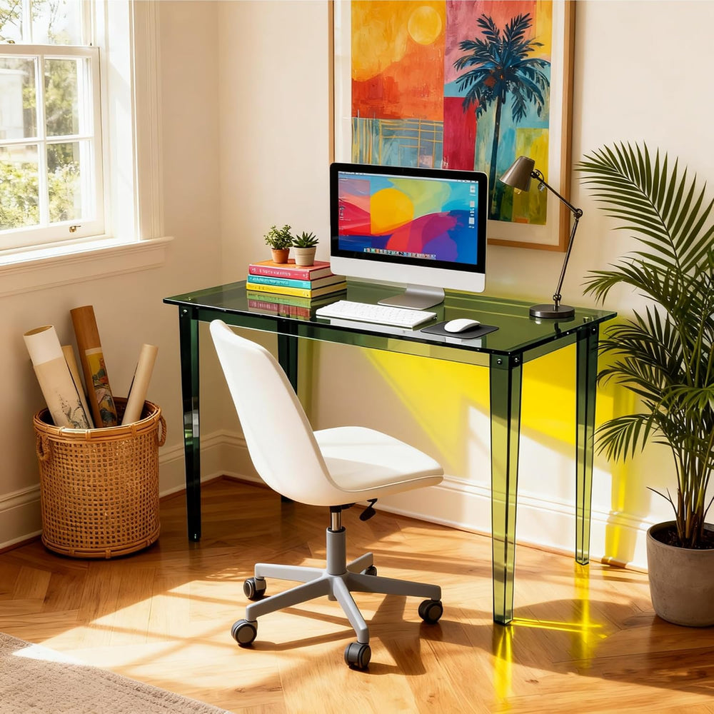 Acrylic Desk, Clear Modern Writing Table for Home Office (Green, Nomal)