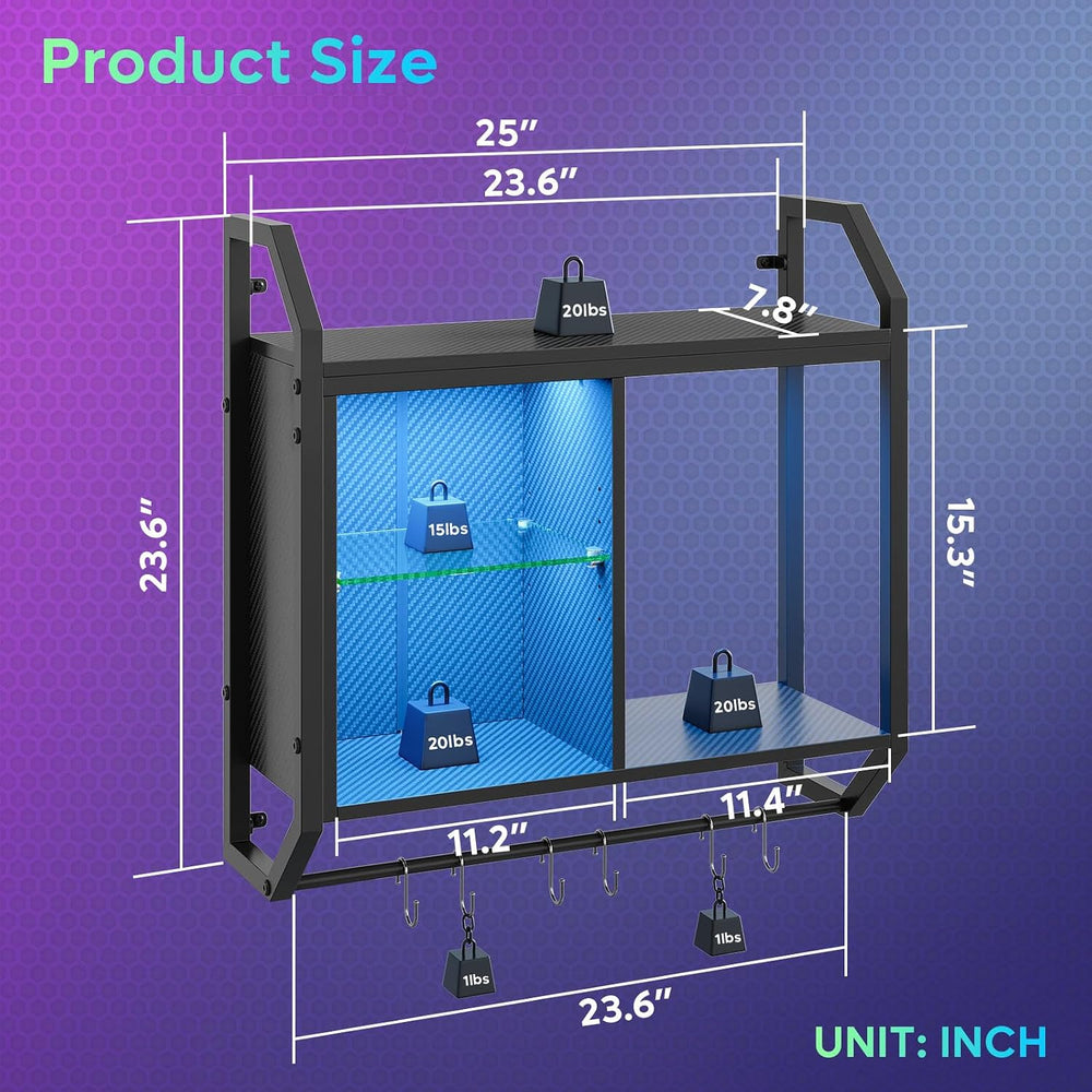 Bestier 25" LED Gaming Floating Shelves for Wall, Wall Mounted Shelf Pip...