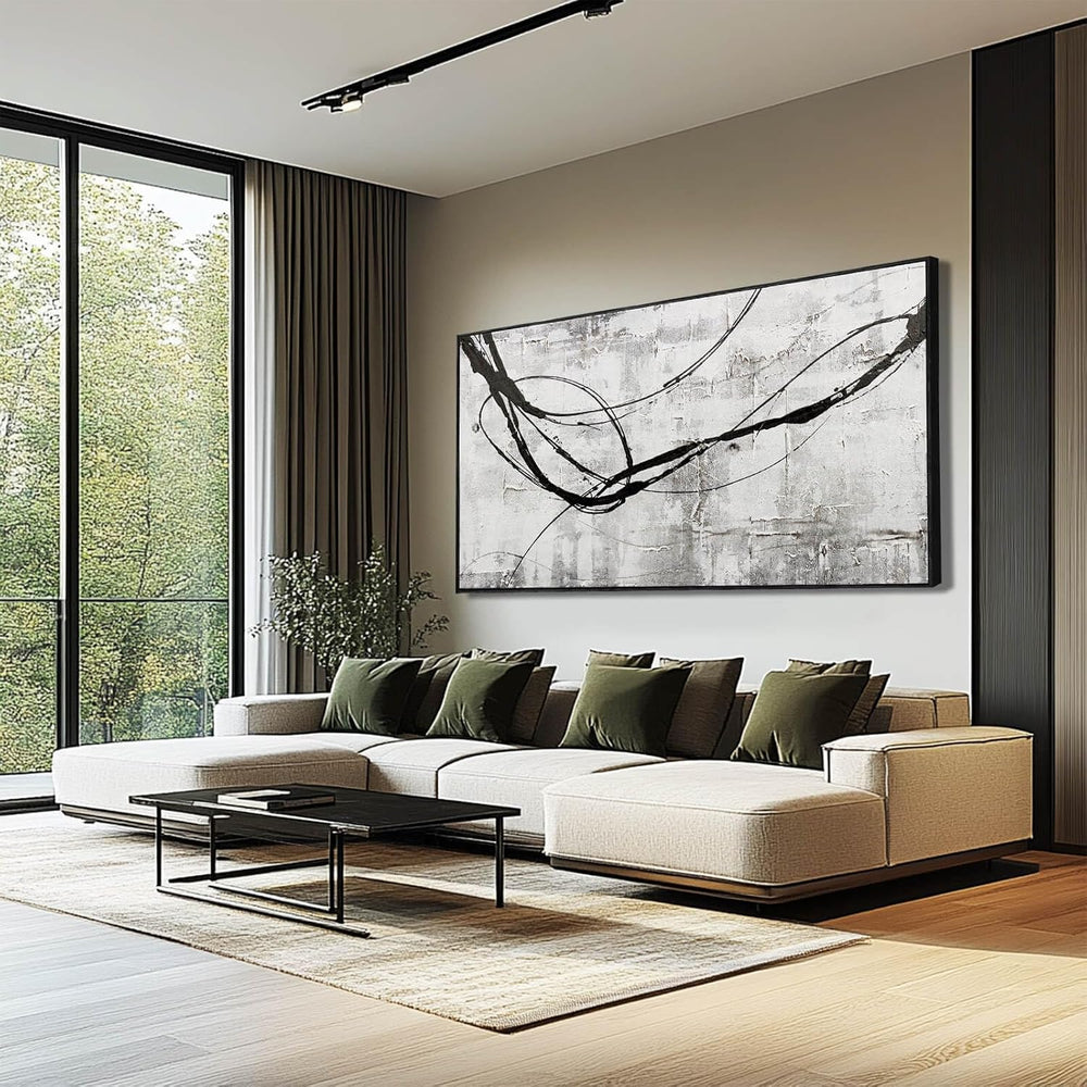 XIANSHOU Black Line Canvas Pictures Gray Decorative Painting 29"x58&quot...