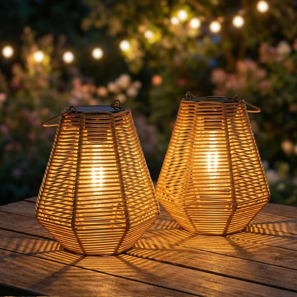 Solar Lanterns, 2 Pack Rattan Hanging Lights Outdoor Waterproof for Patio