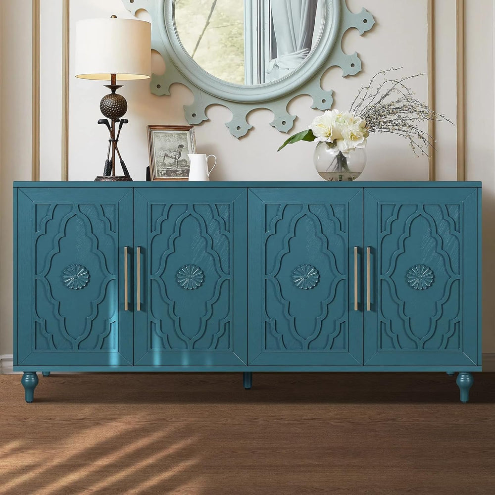 Blue Sideboard Buffet Cabinet 63" Wooden Accent Storage Cabinet