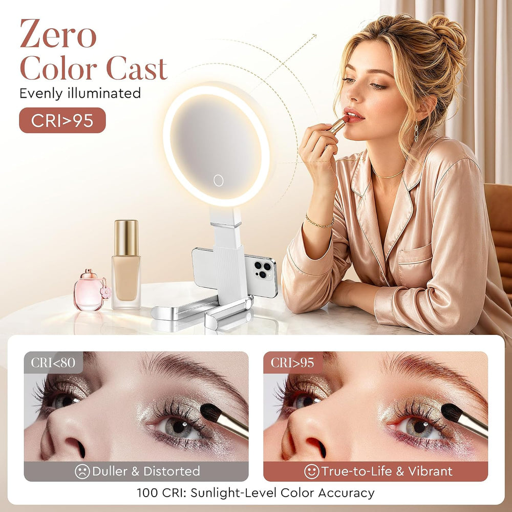MIYADIVA Travel Makeup Mirror with Lights, Height Adjustable 30X/1X Double-Si...