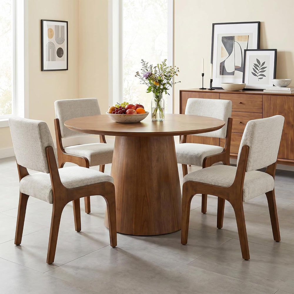 VKNOW Dining Chairs Set of 4, Modern Kitchen Chairs with Wood Legs, Beige