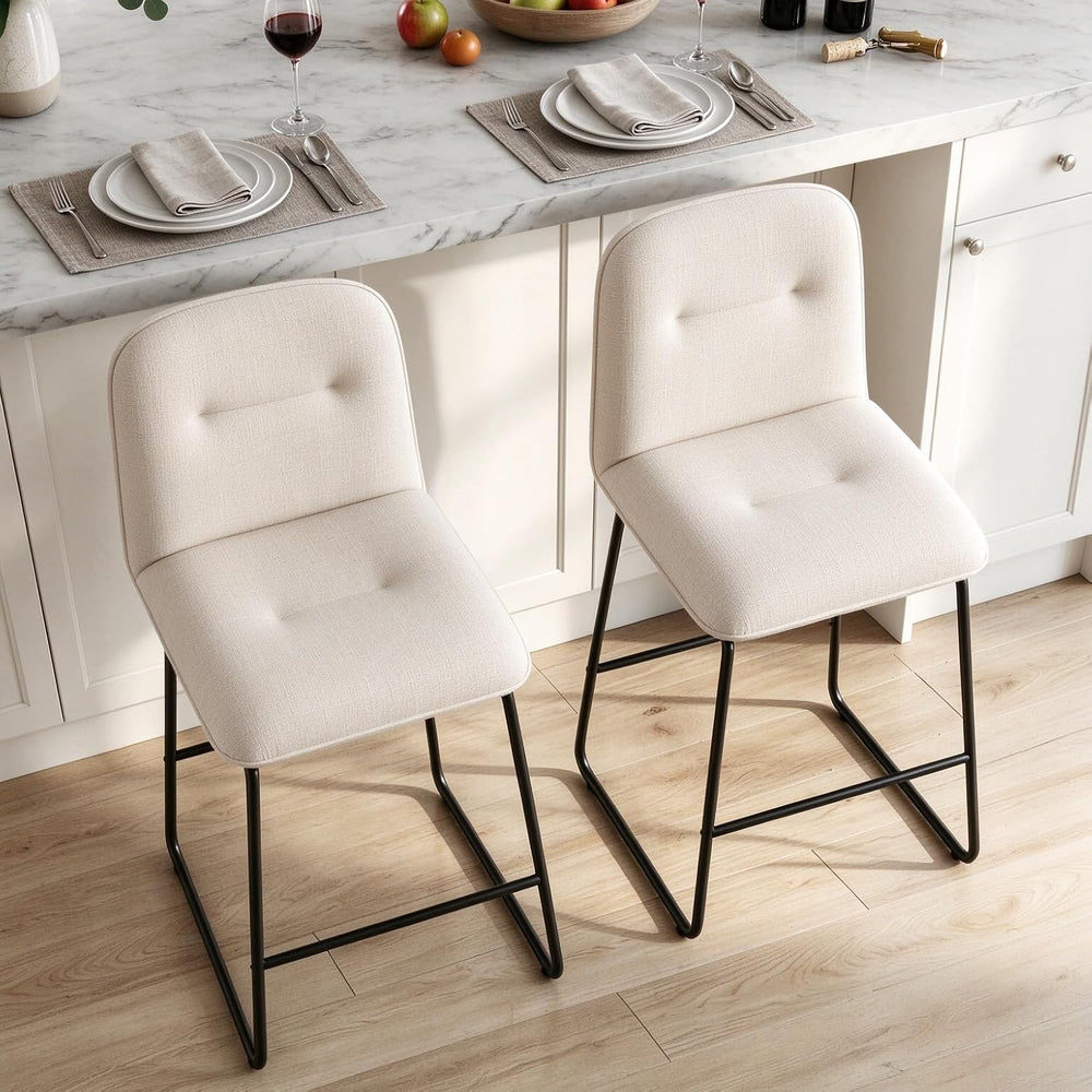 Bar Stools Set of 2, 26" Counter Height Bar Stools with Back, Modern Lin...