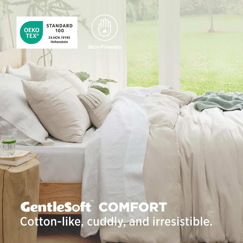 Bedsure Queen Comforter Set 4 Piece, Beige Boho, Pinch Pleat, All-Season