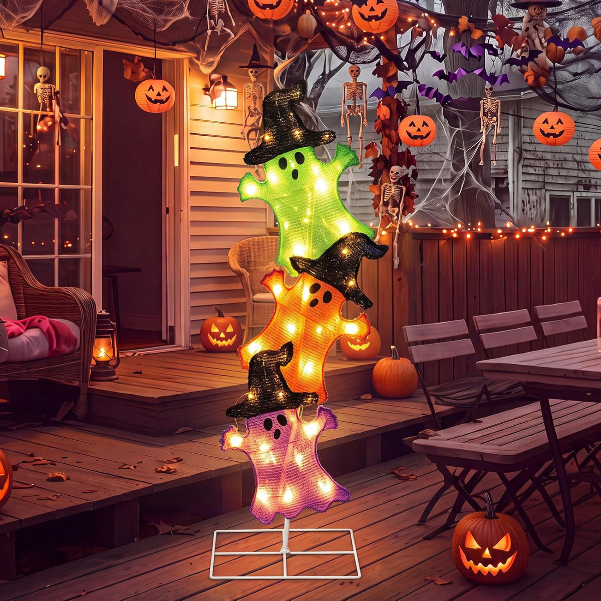 Halloween Ghost Lights 42 Inch H Pre-lit Lighted Ghost Witch Hats Decor