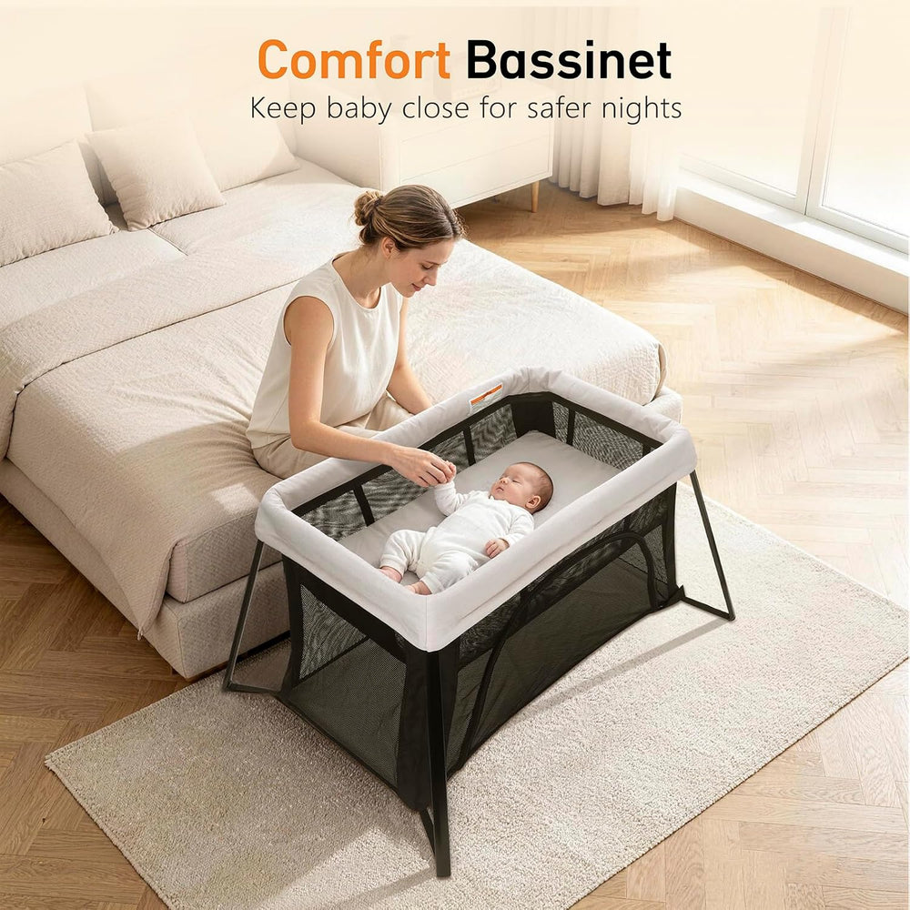 Travel Bassinet, Portable Pack and Play, Foldable Playard, Beige