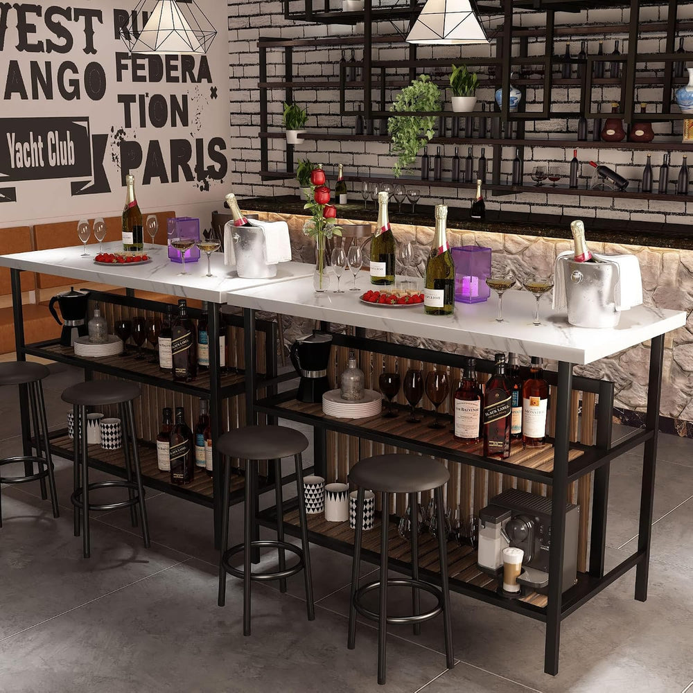 Kitchen Island with Seating & Storage, Bar Table and Chair Set, White