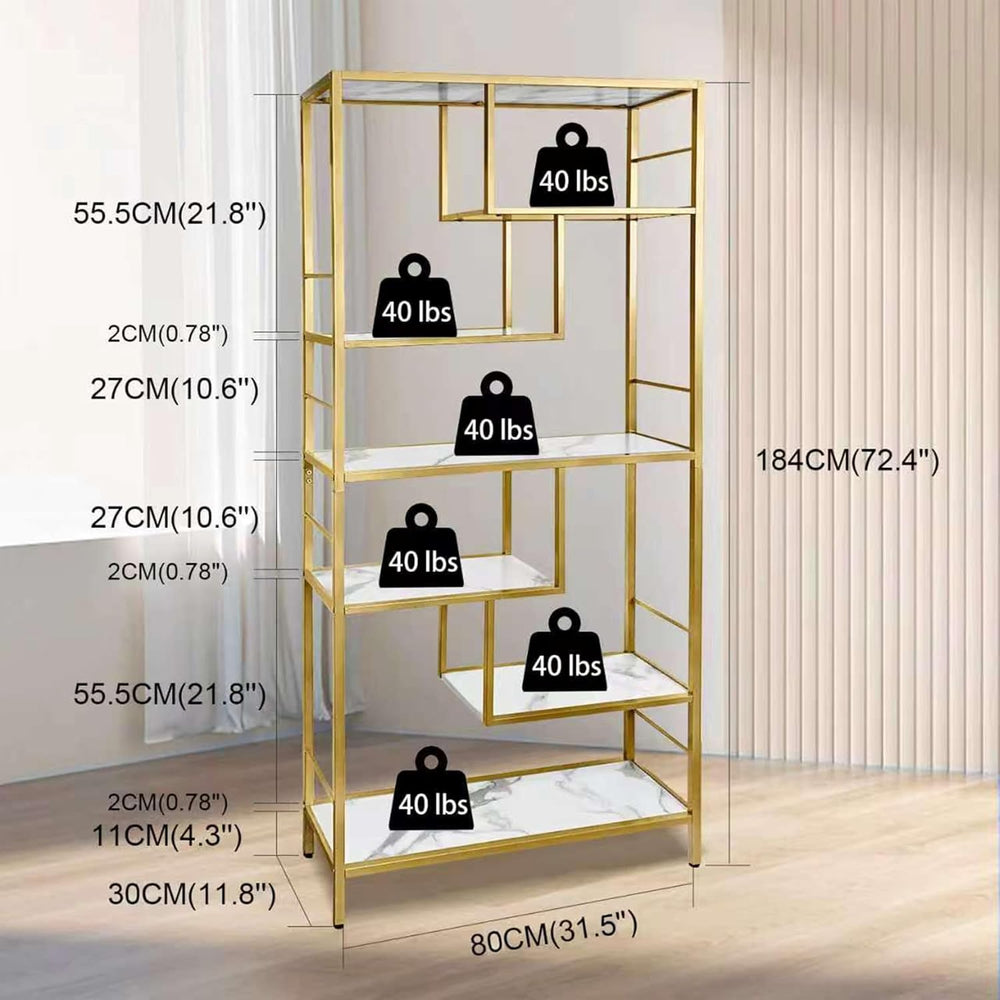 AT-VALY 6 Tier Bookcase Bookshelf, 72.4”Tall Modern Freestanding Bookshelf wi...