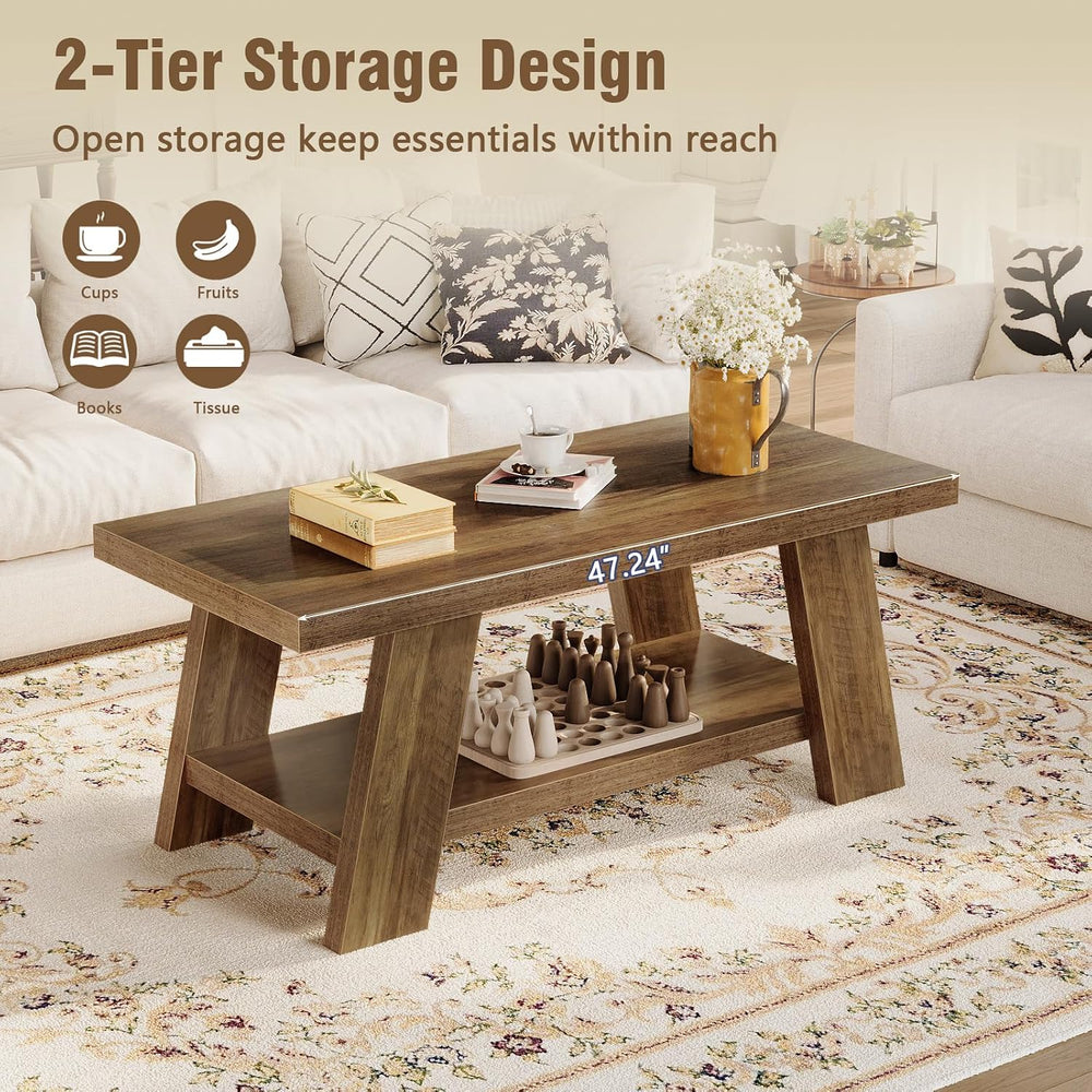 Tohomeor 47.24" Coffee Table for Living Room, Farmhouse Wooden Coffee Ta...
