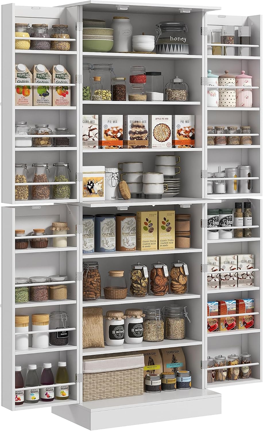 HOMCOM 65" Kitchen Pantry Storage Cabinet 16 Door Shelves White