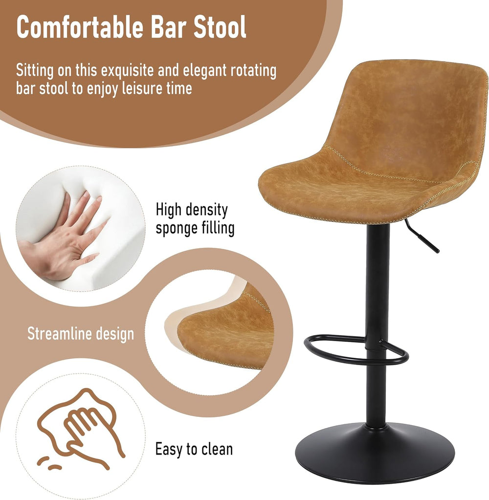 Swivel Bar Stools Set 2, Adjustable Suede-Like Leather Stool Yellow