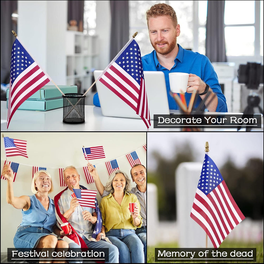 Tegeme 150 Pack Small American Flags on Stick 4 x 6 Inch Bulk