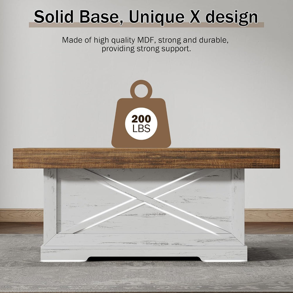 Lareth 39 in Rustic Coffee Table for Living Room with X-Design, Rectangle