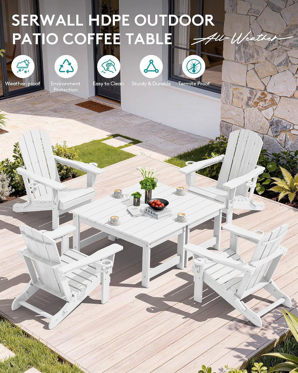 SERWALL HDPE Outdoor Coffee Table with Umbrella Hole, White