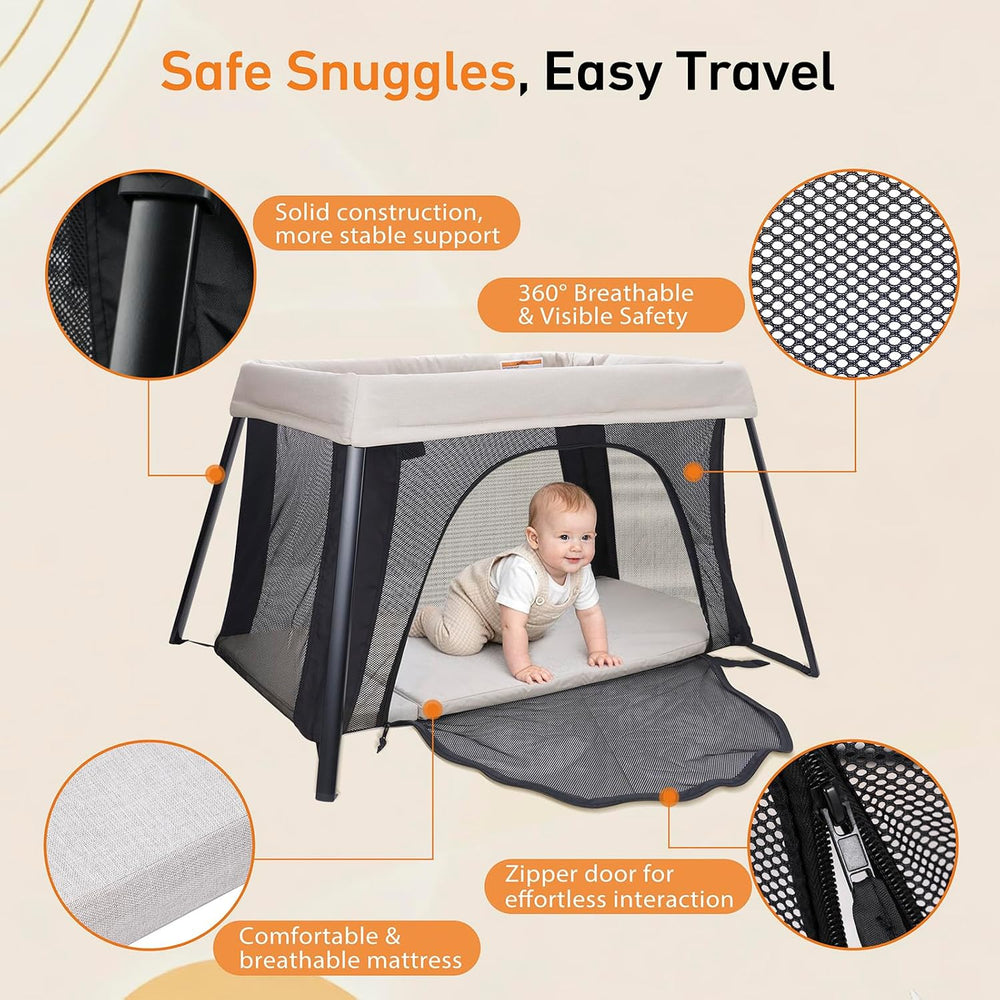 Travel Bassinet, Portable Pack and Play, Foldable Playard, Beige