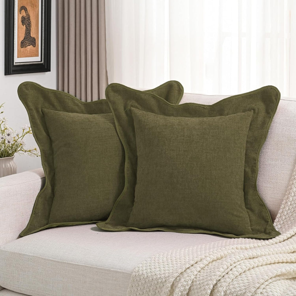 FUTEI Pack of 2 Chenille Throw Pillow Covers 24x24 Inch, Olive Green
