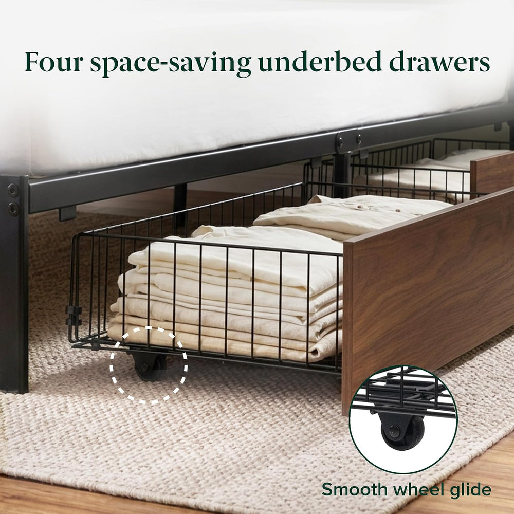 Zinus Kai Platform Bed Frame, Four Underbed Storage Drawers, Queen