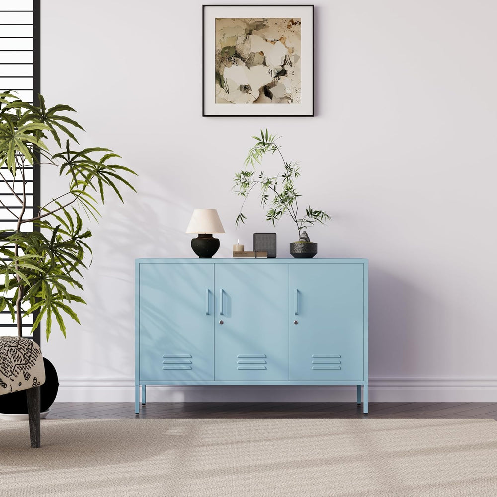 47.3" Wide Blue 3-Door Lockable Metal Storage Cabinet, Heavy-Duty Multip...