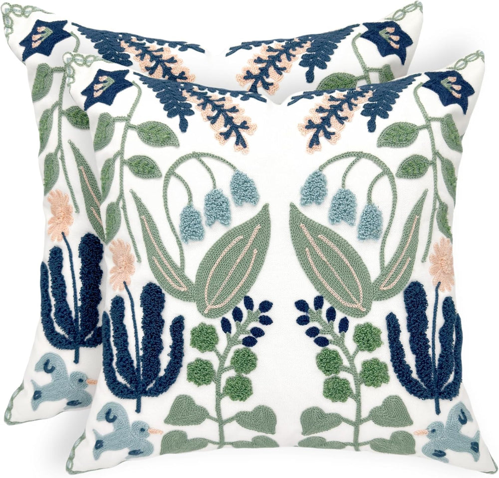 Alysheer Floral Embroidered Throw Pillow Cover 20"x 20" Set of 2 Bl...