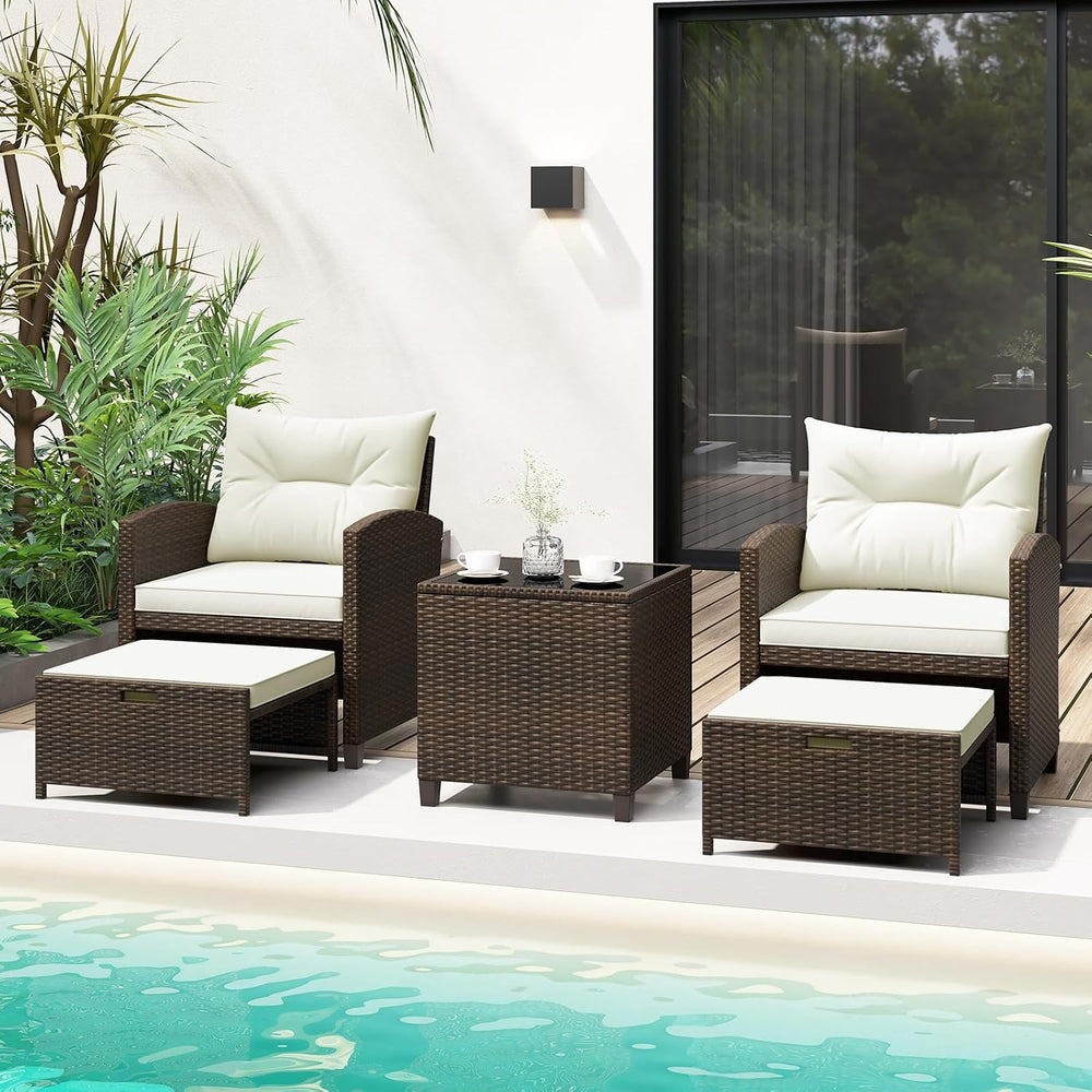 Tangkula 5 Pieces Patio Conversation Set, PE Wicker Outdoor Furniture Set wit...
