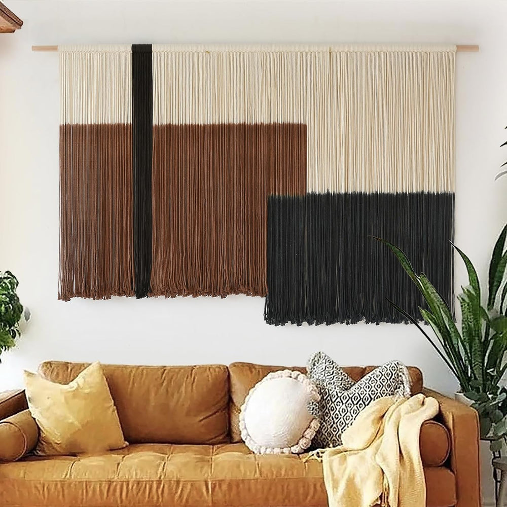Macrame Wall Hanging Large Dip Dyed Brown Boho Fiber Art Decor 57"W*35&q...