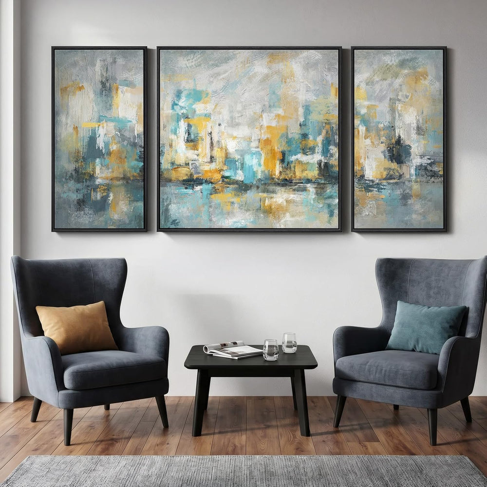 Extra Large Framed Modern Abstract Wall Art for Living Room, 3 Piece Set