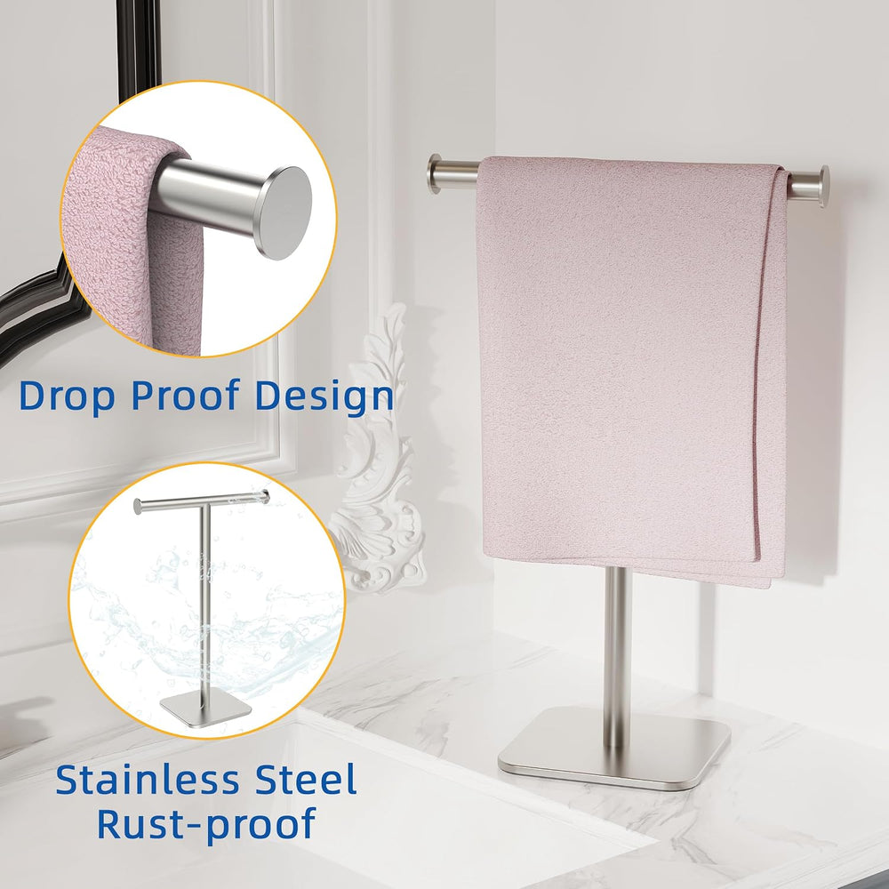 RUACQ T-Shape Hand Towel Holder Stand, 16inch, Brushed Nickel