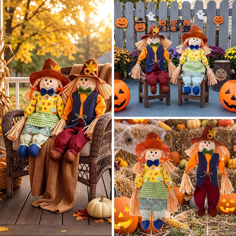 Sintuff 2 Pcs 27'' Fall Scarecrow Decorations Harvest Outdoor, Bright