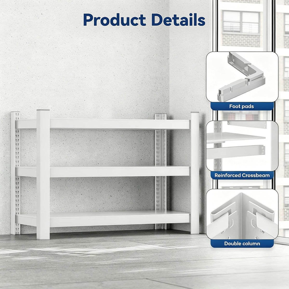 Wanfu Garage Shelving, 36" H x 36" W x 16" D Metal Storage Shelves-3 Tier Shelving Unit, Adjustable Heavy Duty 3 Tier Shelf for Garage, Pantry, Kitchen, Basement-White