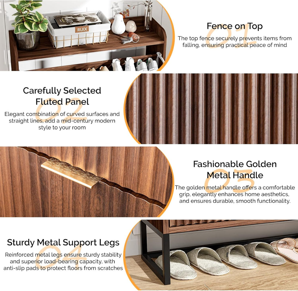 VINGLI Fluted Shoe Cabinet Storage for Entryway,Hidden Shoes Storage Cabinet ...