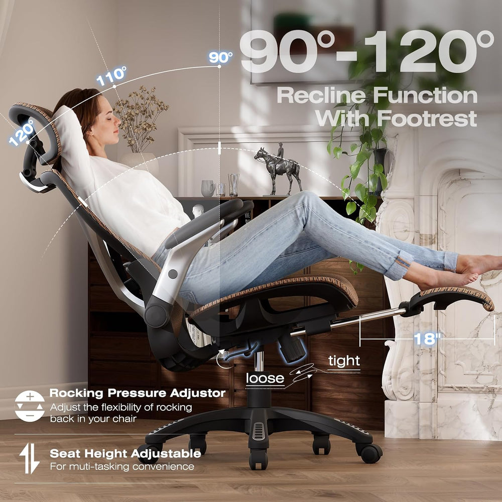ELABEST X100 Ergonomic Mesh Office Chair with Footrest, Big and Tall Home Des...