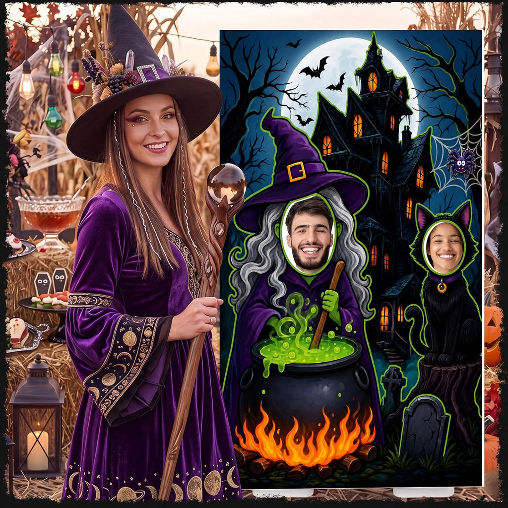 Qunclay 5.4 ft Halloween Witch Cardboard Cutout Photo Prop with Base