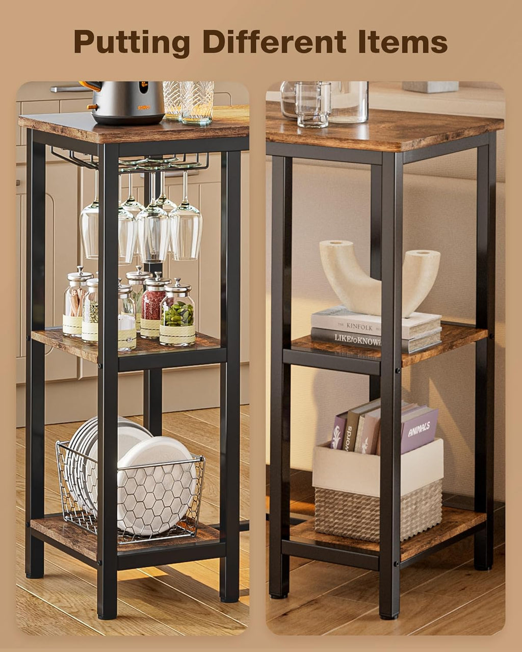 Qsun 3-Piece Bar Table Set for 2 | Bar Height Table with Stools & 2 Storage Shelves, Small Bar Table Set with Glass Rack, Small Kitchen Table for Dining Room