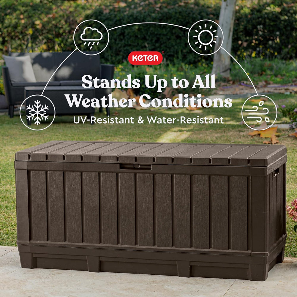 Keter Kentwood 92 Gal Outdoor Storage Box for Patio and Pool Accessories