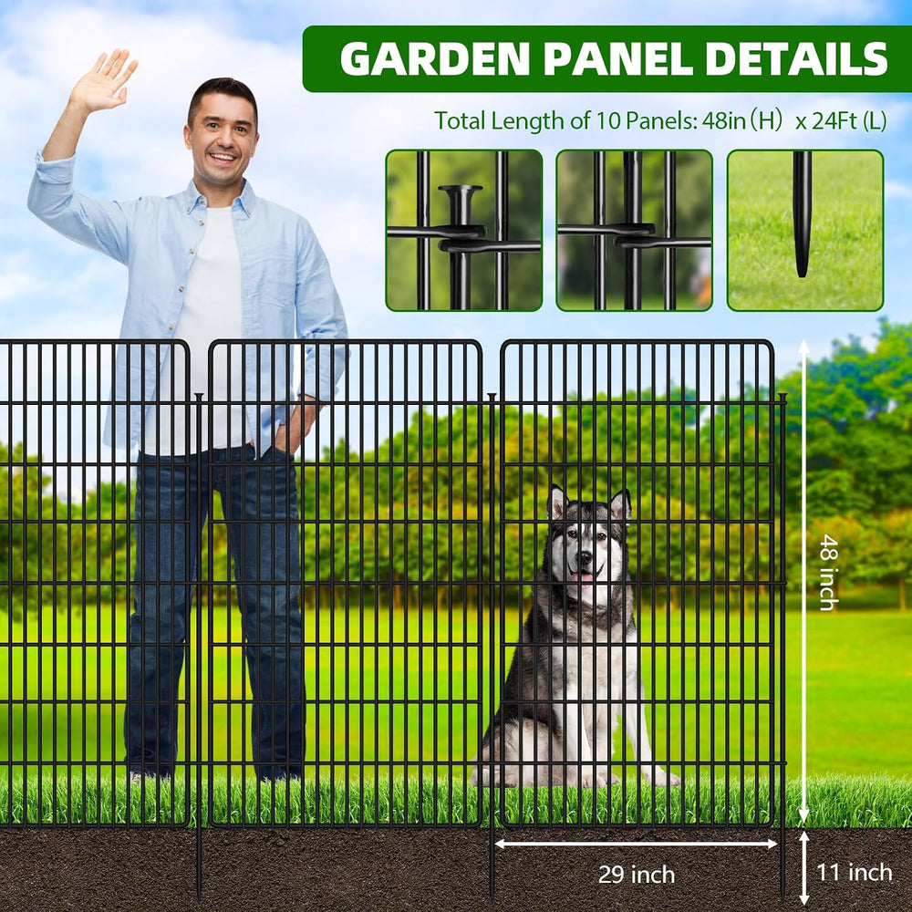 10 Panels Garden Fencing Animal Barrier with Lock, 48 in(H) X 24 Ft(L) Dog Fe...