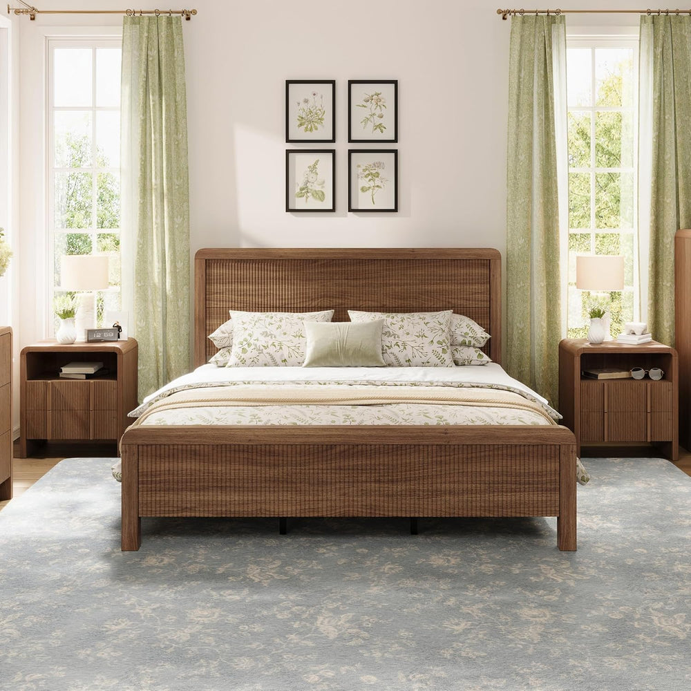 AMERLIFE 3-Piece Modern Fluted King Bedroom Furniture Set, Walnut