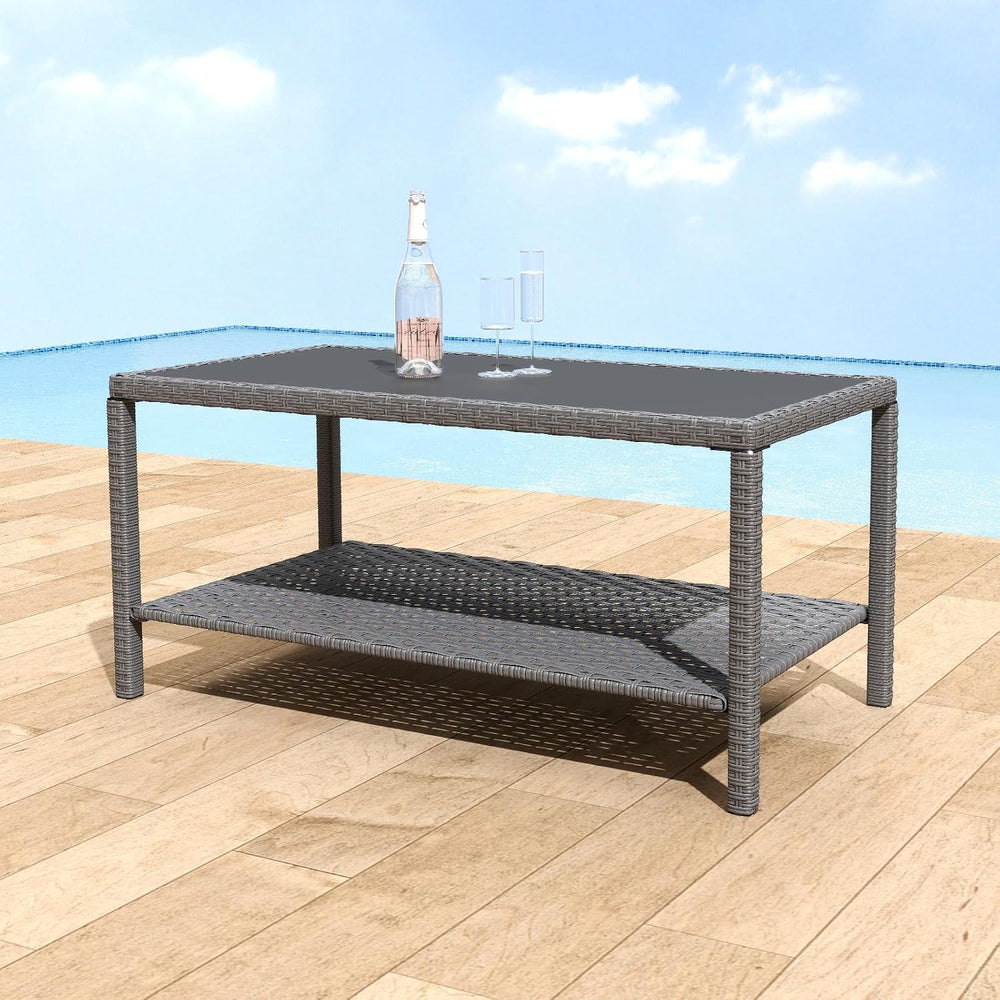 Helios&Hestia Rectangle All Weather Rattan Wicker Outdoor Coffee Side End...