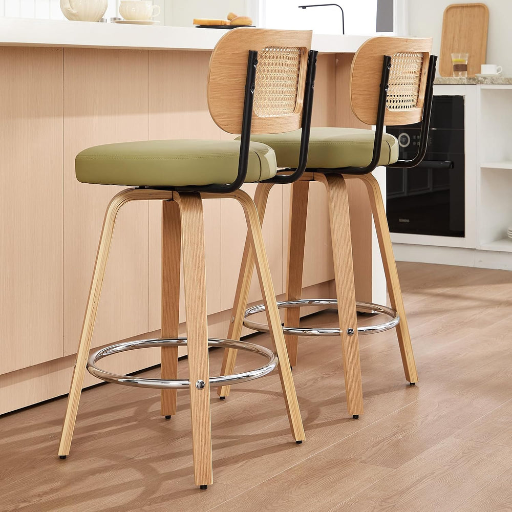 KEEZY Natural Rattan Bar Stools Set of 2, 26 Inch Counter Height Barstools wi...