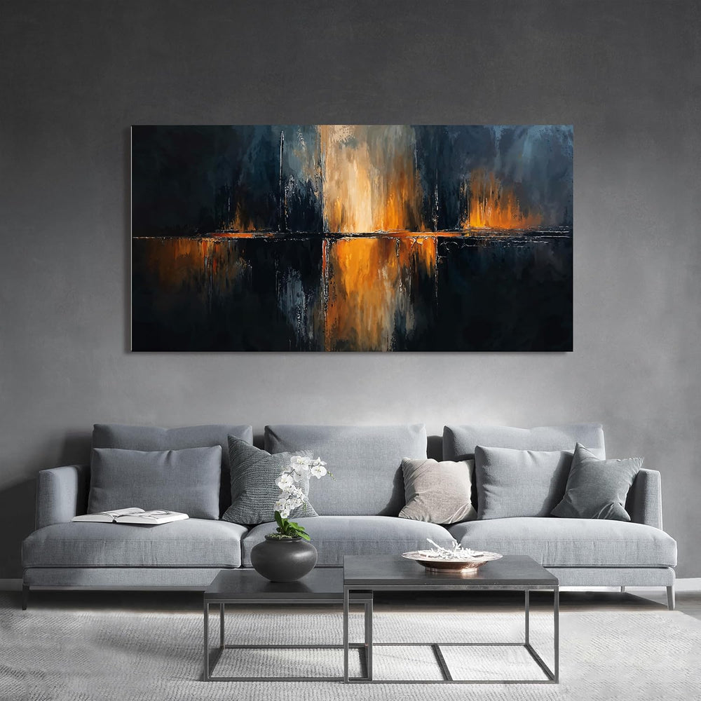 Large Modern Canvas Wall Art Decor Abstract Black Gold Wall Art 29" X 58...