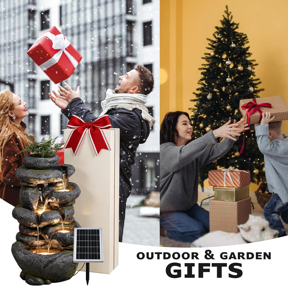 29.5''Tall Rock Solar Water Fountain Outdoor Garden Feature