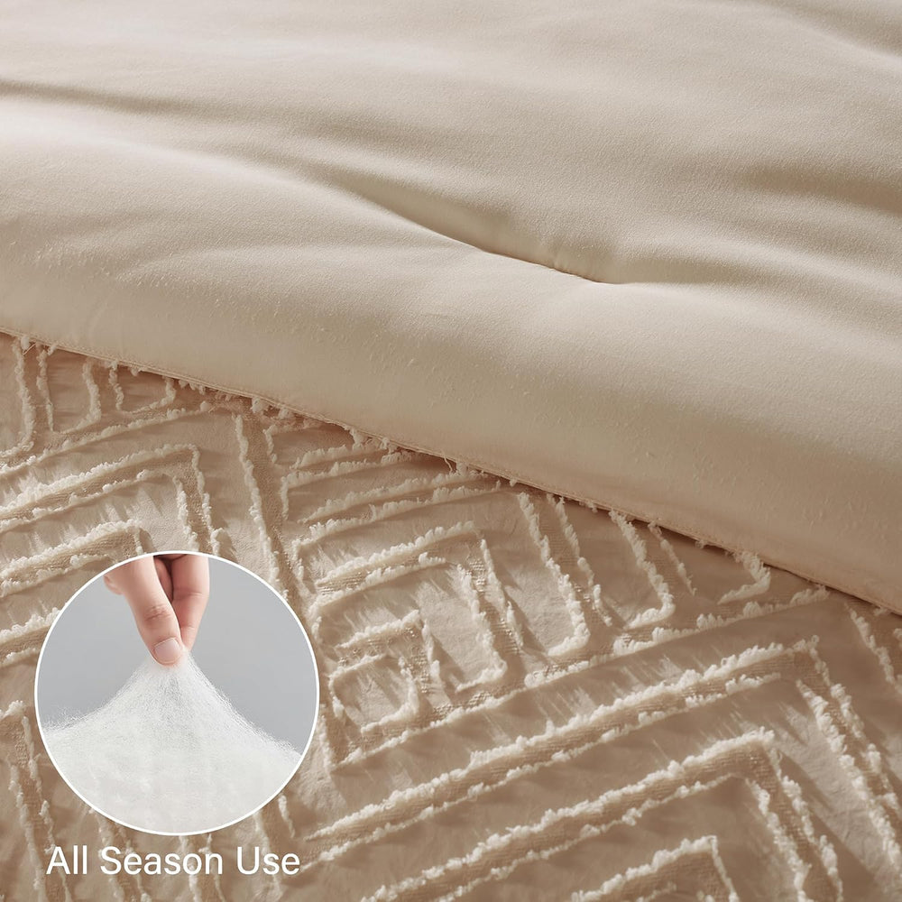 Zzlpp King Size Comforter Set 7 Piece, Beige Bed in a Bag King Bedding Sets