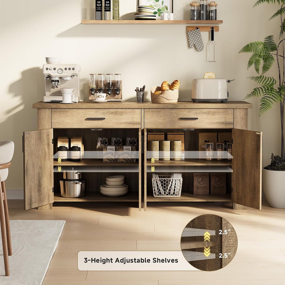 ONBRILL 61" Sideboard Buffet Cabinet with Storage & 2 Drawers, Rusti...