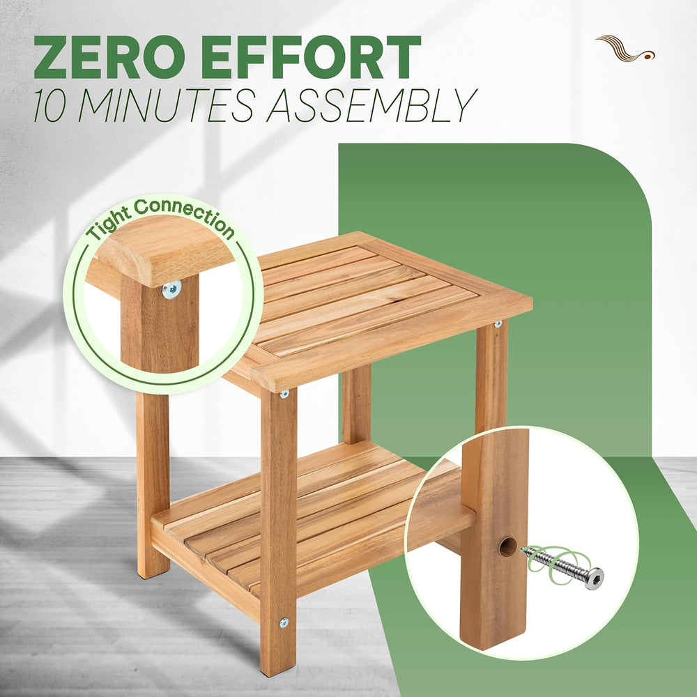 Acacia Wood Adirondack Side Table, 2-Tier Outdoor End Table - White Oak