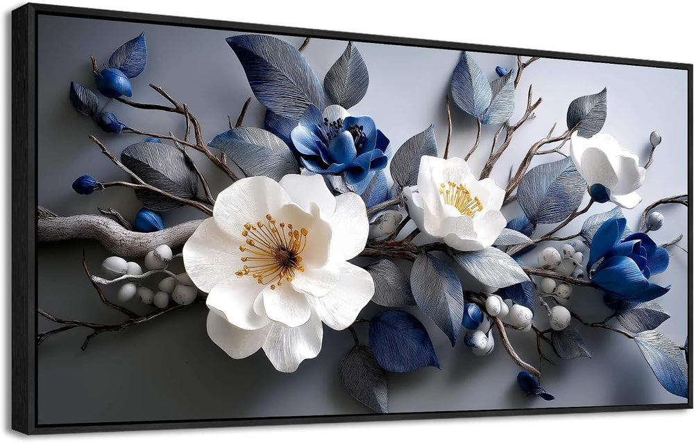 WLWBINTING Black Framed Canvas Wall Art For Living Room Flowers Wall Art Mode...