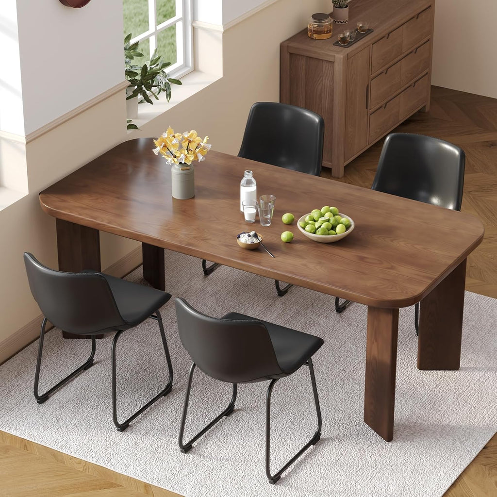 Dining Chairs Set of 4, 18in PU Leather Modern Kitchen Chairs, Black