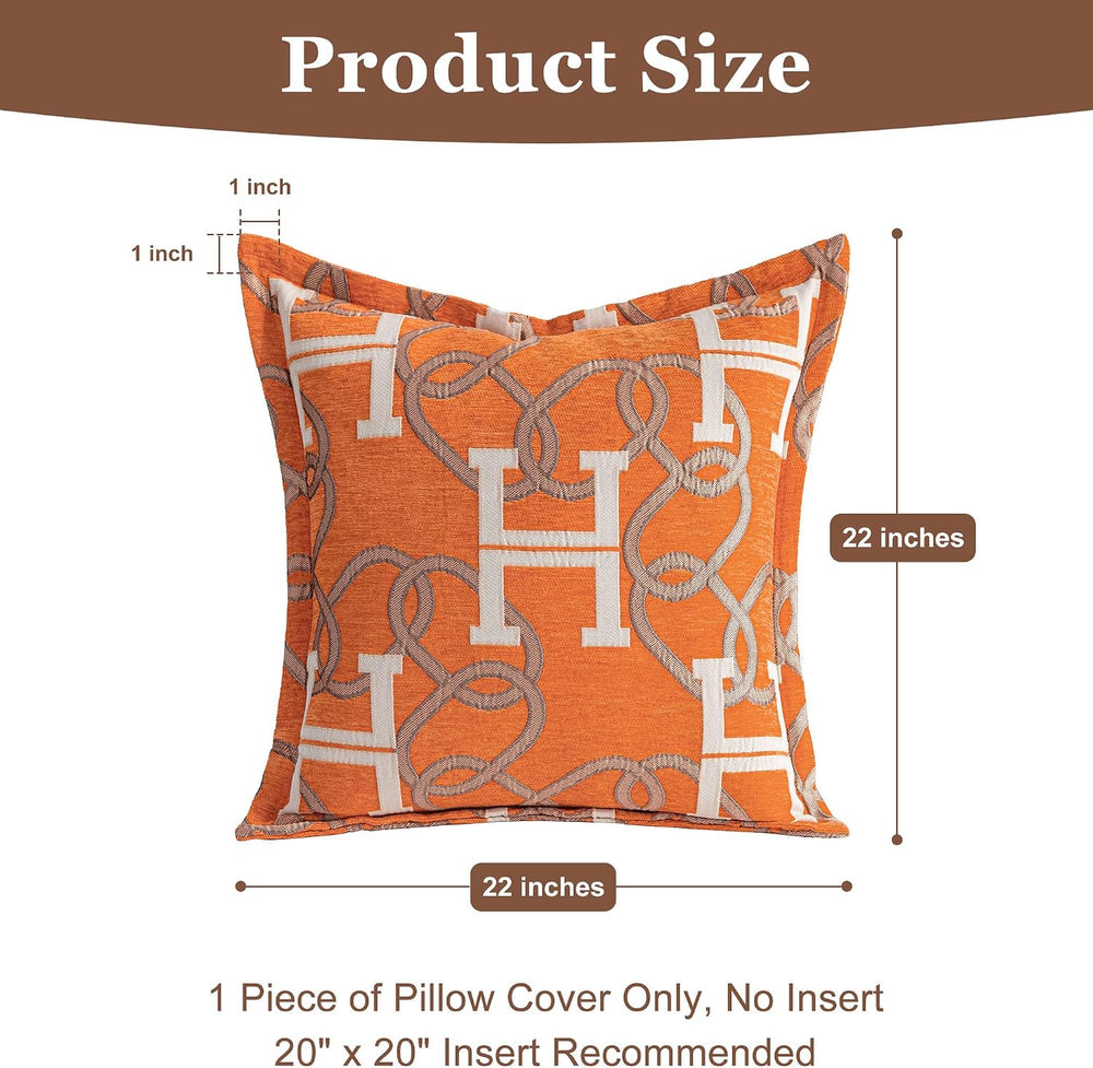 1 Piece Modern Letter H Throw Pillow Cover 20x20 Inch, Orange