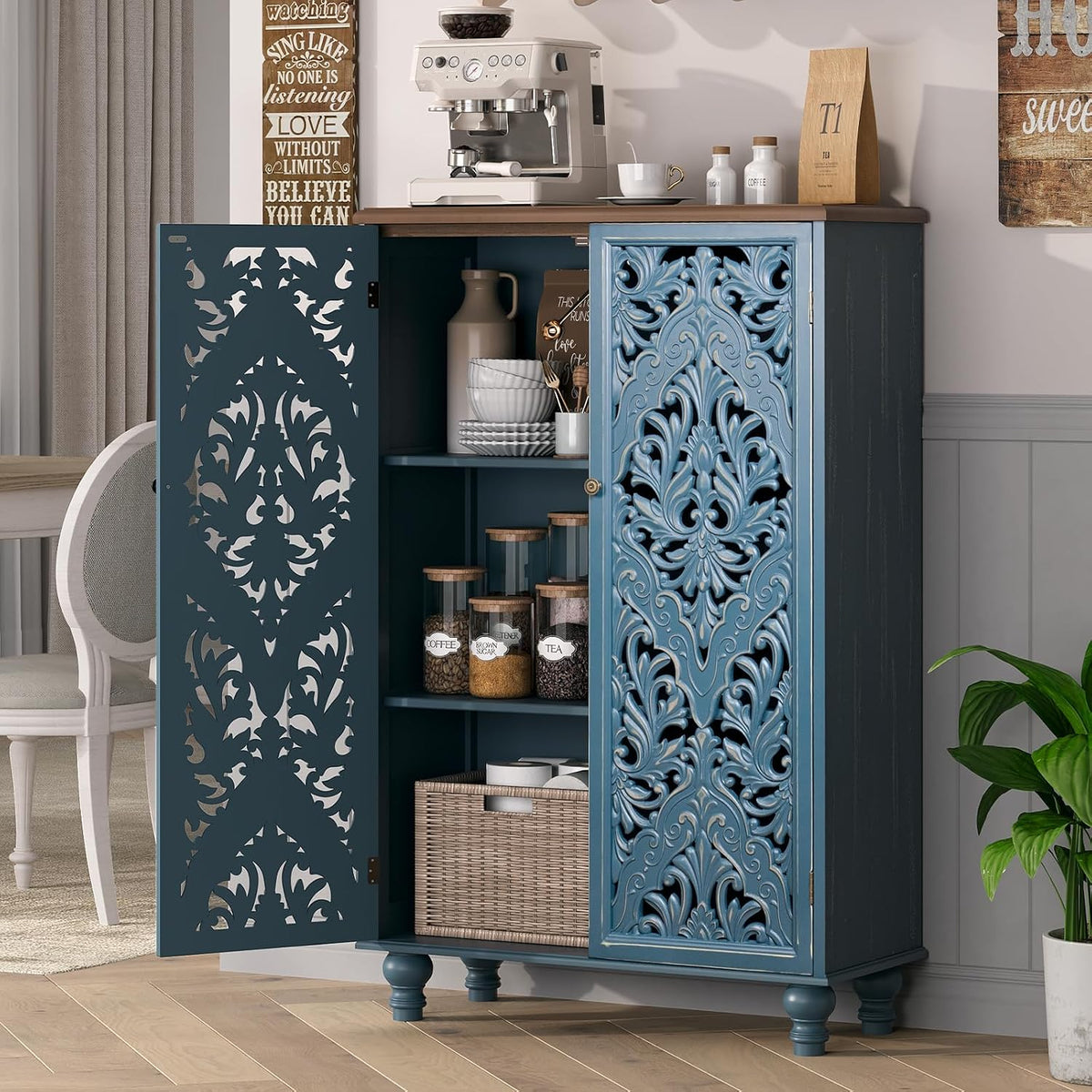 JOINICE 47" Tall Accent Cabinet with Doors & Storage for Living Room,Blue