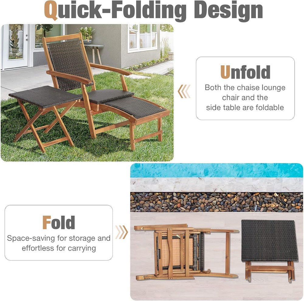 RELAX4LIFE Patio Lounge Chair Set - Outdoor Acacia Wood Chaise Lounge w/Side ...