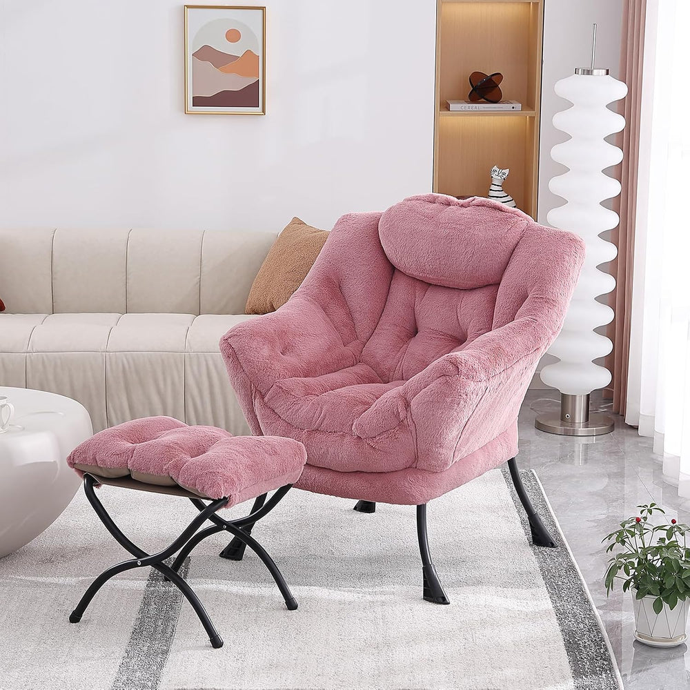 Modern Lazy Chair with Ottoman, Comfy Accent Reading Chair for Living Room